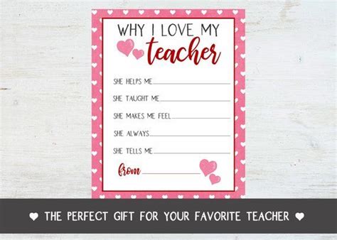 Why I Love My Teacher Appreciation Printable Set Valentines Teacher