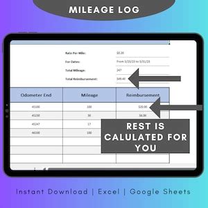 Mileage Tracker Excel Template for Expenses Log Mileage Calculator ...