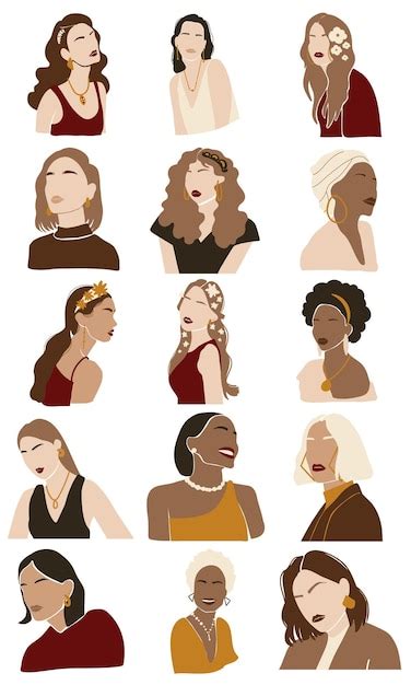 Premium Vector Abstract Woman Portraits Illustration Set