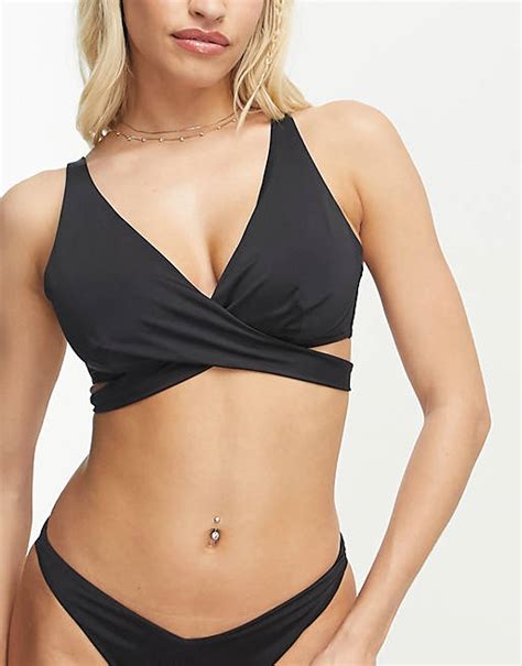 Asos Design Größere Brust Mix And Match Wickel Bikinioberteil In Schwarz Mit Bügeln Asos