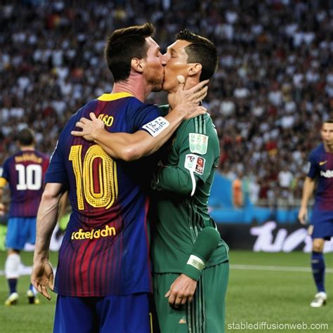 Messi and Ronaldo Share a Romantic Kiss | Stable Diffusion Online