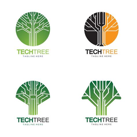 Tech Tree Logo Concept Green Network Technology Vector Art At