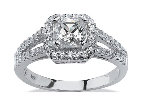 1 63 TCW Princess Cut Cubic Zirconia Engagement Ring In Platinum Over