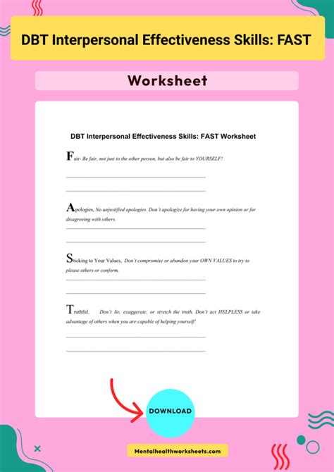 Dbt Interpersonal Effectiveness Skills Fast Worksheet Mental Health