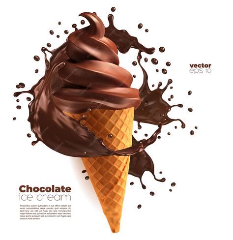 Premium Vector Soft Chocolate Ice Cream Cone With Swirl Splash