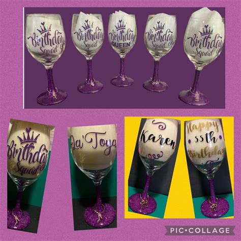 Birthday Squad Birthday Queen Glittered Wine Glasses Etsy