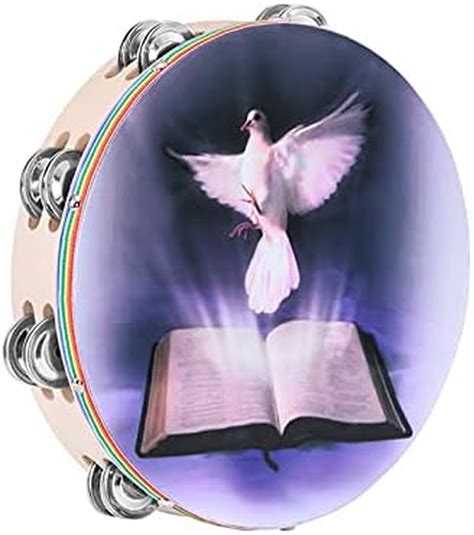 Tambourine 10 Inch Peace Dove Bible Double Row Handbell Clap Drum