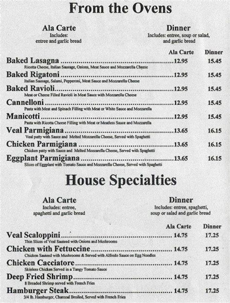 Menu at Angelo's Italian Restaurant, San Jose