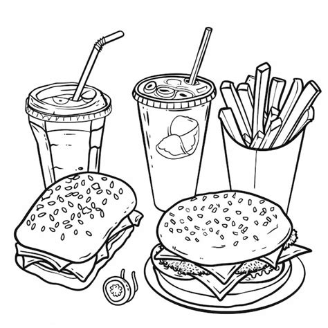 A Drawing Of A Hamburger And Fries With A Drink And A Straw Generative