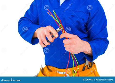 Electrician Cutting Wire with Pliers Stock Image - Image of cable ...