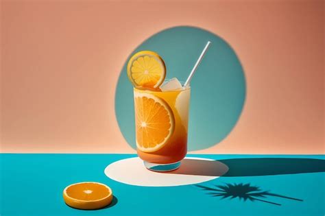 Premium Photo Summer Start Orange Cocktail In A Glass For Coctail A Blue Orange Background Ai