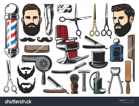 Barber Tools Barbershop Hairdresser Equipment Beard Stock Vector