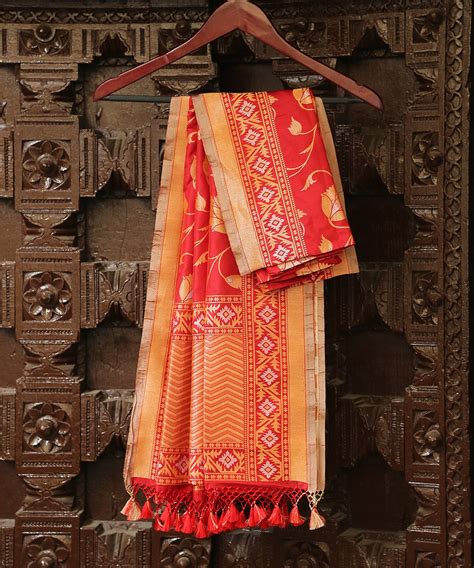 Handloom Red Pure Katan Silk Cutwork Jamdani Weave Banarasi Dupatta