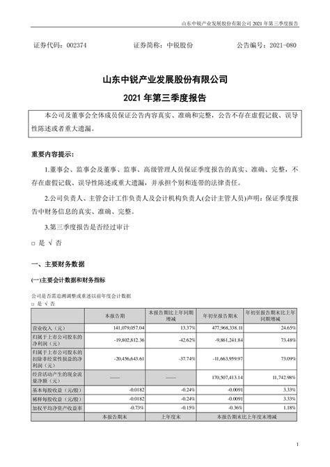 【深交所】中锐股份：2021年第三季度报告