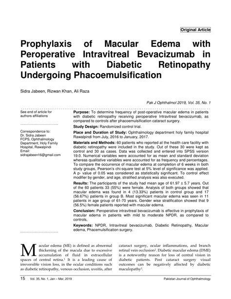 PDF Prophylaxis Of Macular Edema With Peroperative Intravitreal