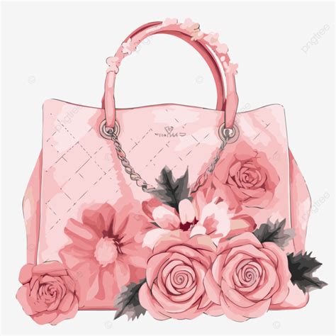 Chanel Clipart Pink Handbag With Flowers Cartoon Vector Cartoon