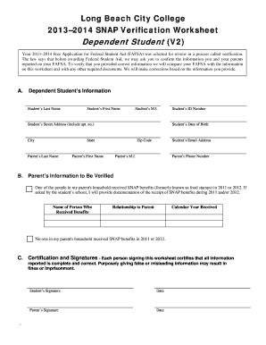 Fillable Online Lbcc Snap Verification Worksheet Long Beach City