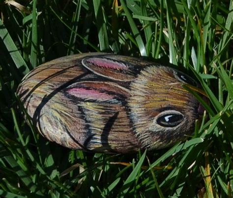 Rabbit Rockhand Painted Rockrabbit Artstone Paintinganimal T