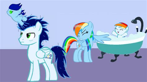 Safe Artist Mlplary Rainbow Dash Soarin Oc Oc Blue