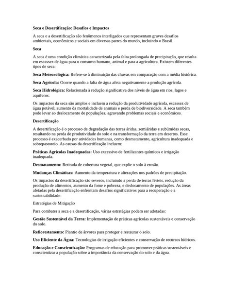 Texto De Opinião Desafios Da Seca - Seca e Desertificação: Desafios e Soluções | PDF | Seca | Agricultura