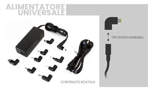 Alimentatore Caricabatterie Universale Per Notebook Watt Con Tips