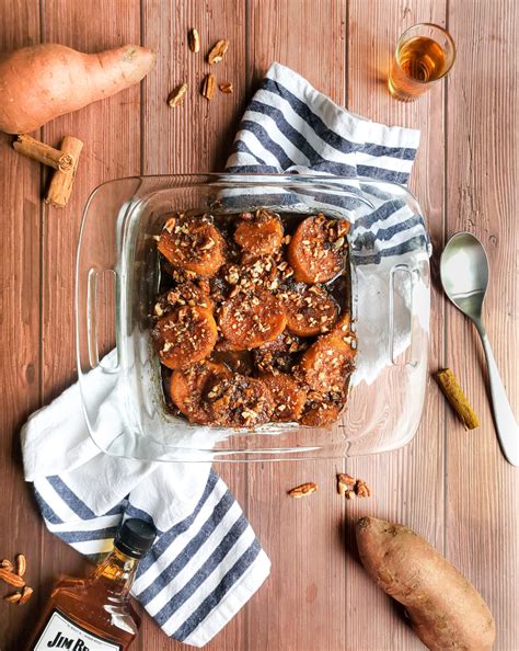 Bourbon Spiked Candied Yams With Crushed Pecan Topping