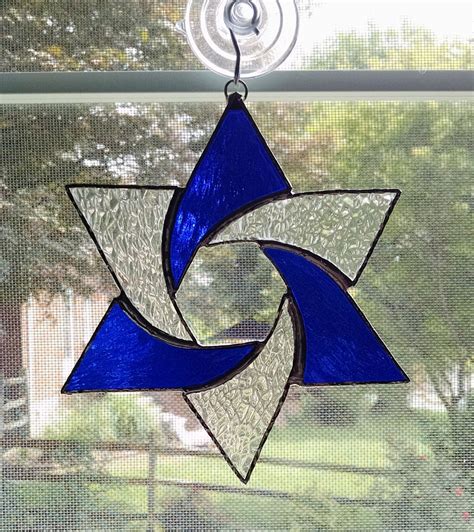 Stained Glass Star Suncatcher Star Of David Hanukkah T Etsy Stained Glass Christmas