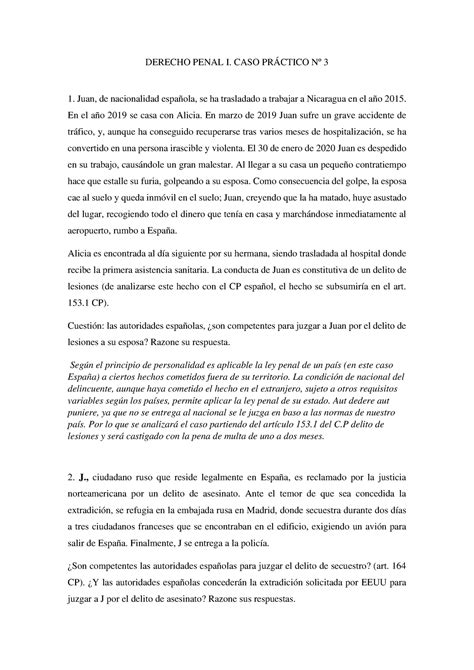 Caso Práctico De Derecho Penal I Nº 3 Derecho Penal I Caso PrÁctico