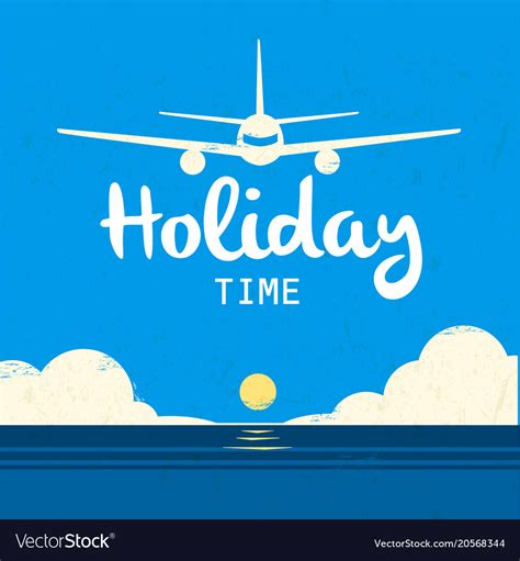 Holiday time landing plane sea sun set background Vector Image