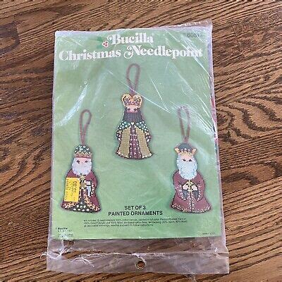 Vtg Bucilla Kit 3 Painted Christmas Needlepoint Ornaments Three Kings