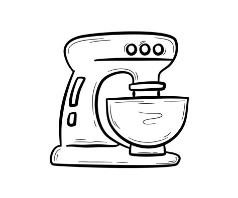 Hand Drawn Kitchen Stand Mixer Home Device For Mixing Ingredients In A