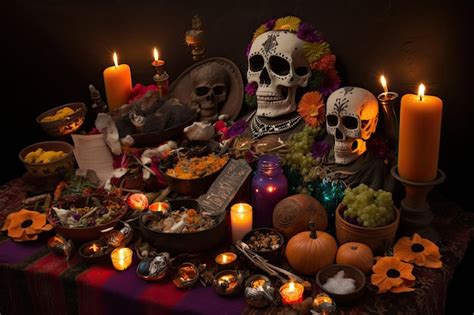 Premium AI Image | Day of the dead altar filled with offerings and ...