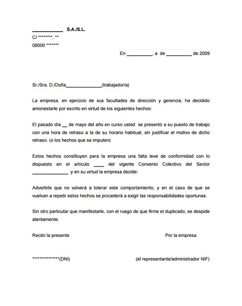 Carta De Amonestaci N Laboral Sanciones A Trabajadores Modelo Carta