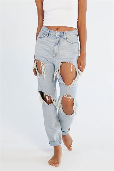 BDG High Waisted Mom Jean Light Wash Destroyed Jeans Mom Jeans