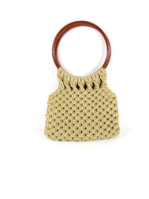 1970s Macrame Handbag 70s Macrame Purse Lucite Hand Gem