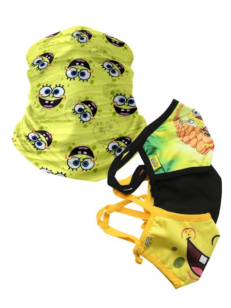 Boys Kids Spongebob Squarepants 3 Pack Reusable Face Masks & Neck Face ...