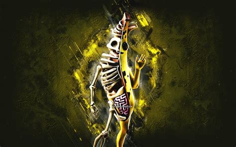 Download wallpapers Fortnite Peely Bone Skin, Fortnite, main characters, yellow stone background ...