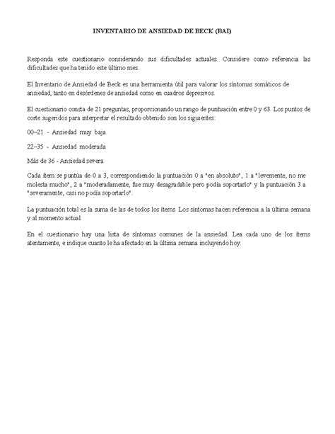 Inventario De Ansiedad De Beck Bai 7