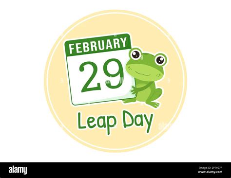 Happy Leap Day On 29 February With Cute Frog In Flat Style Cartoon Hand Drawn Background