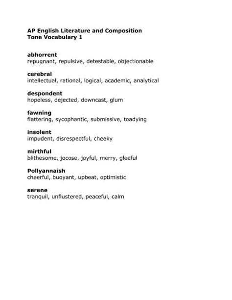 Ap English Literature And Composition Tone Vocabulary 1