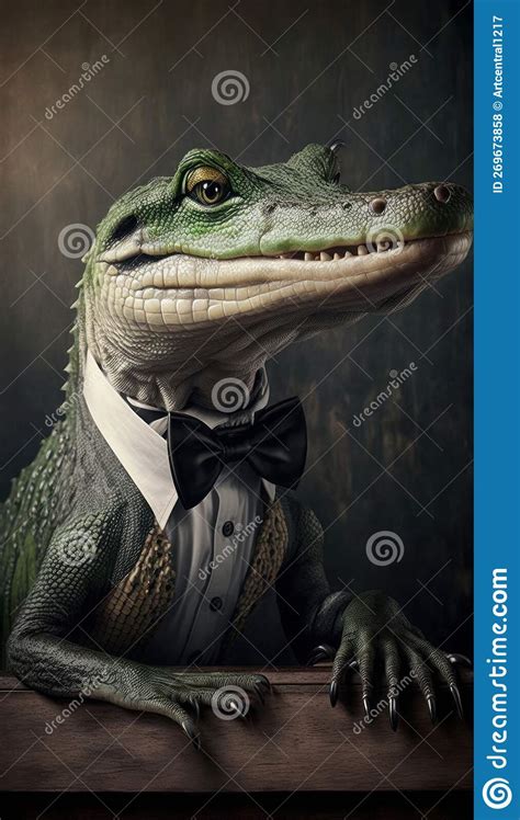 Realistic Portrait Illustration Art Showcasing Cute Alligator Wearing