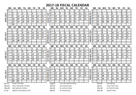 2017 Fiscal Calendar Template Starts At April Free Printable