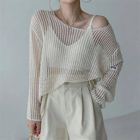 Korea Chic Summer Simple Round Neck Pullover Loose Top Thin Section