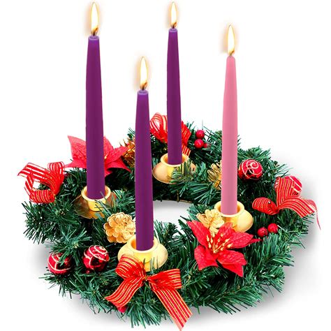 Christmas Advent Wreath Decoration 4 Candles Holder with 4 Golden Pine