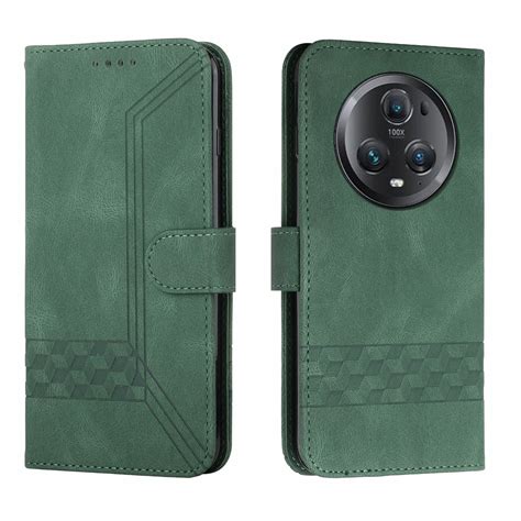 For Honor Magic Pro Cubic Skin Feel Flip Leather Phone Case Green