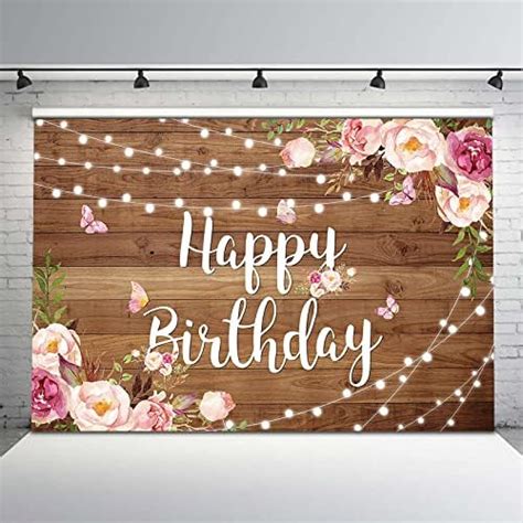 Avezano Rustic Floral Birthday Backdrop Pink Blush Flower Butterfly Wooden Floor