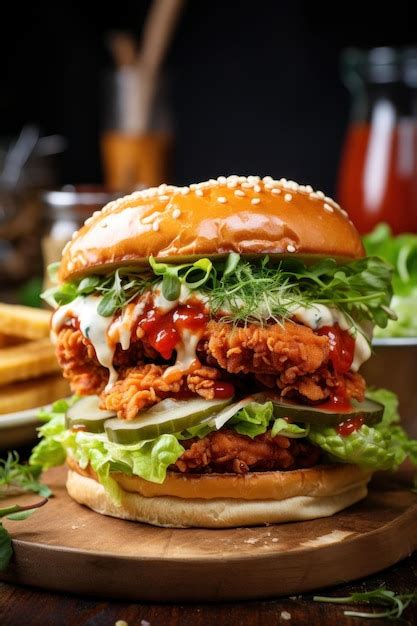 Premium Photo | Crispy and golden fried chicken sandwich