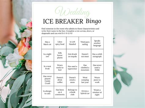 Bridal Shower Ice Breaker Game Sage Wedding Printable Human Bingo Cards Get to Know You - Etsy