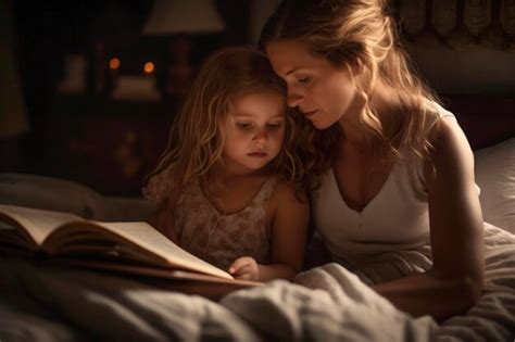 Premium Photo Mother And Daughter Enjoying Bedtime Story Together