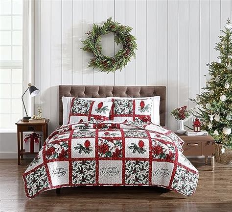 Beatrice Home Fashions Lightweight Fullqueen Holiday Quilt Bedding Set Mistletoe Patchwork